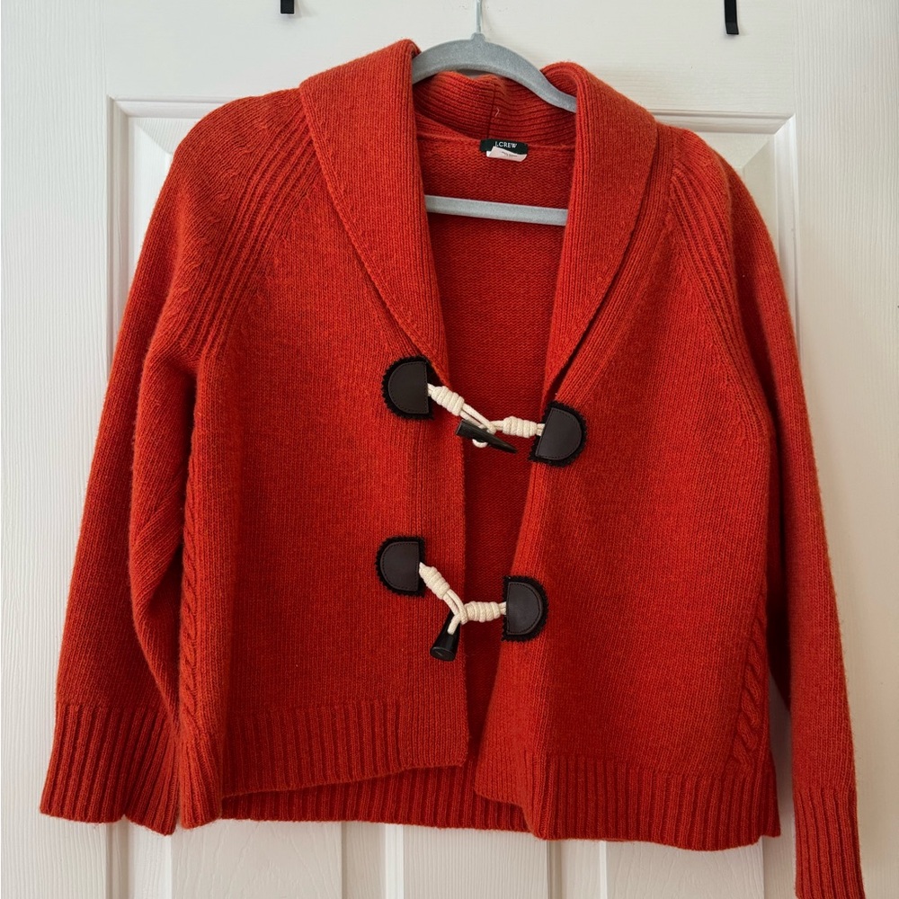 J. Crew Red Toggle Wool Blend Shawl Collar Cardigan